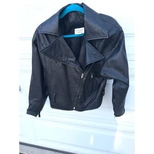 VINTAGE 80s VAKKO SUPER SOFT BLACK LEATHER MOTO BIKER JACKET S